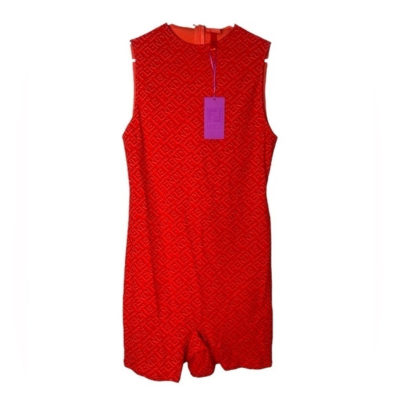 FENDI X SKIMS SLEEVELESS MID-THIGH LOGO BODYSUIT GEORGIA ORANGE 2x - Picture 2 of 7